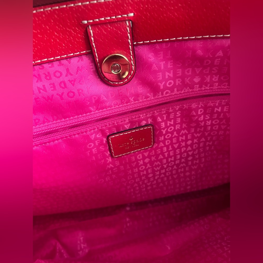 KATE SPADE Large Red Leather Tote Briefcase Shoulder Bag with Three Sections - Picture 3 of 12